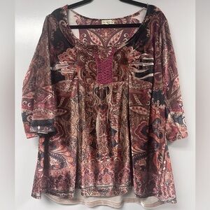 Elegant BOHO Velour Paisley Women's Top - Size 2X